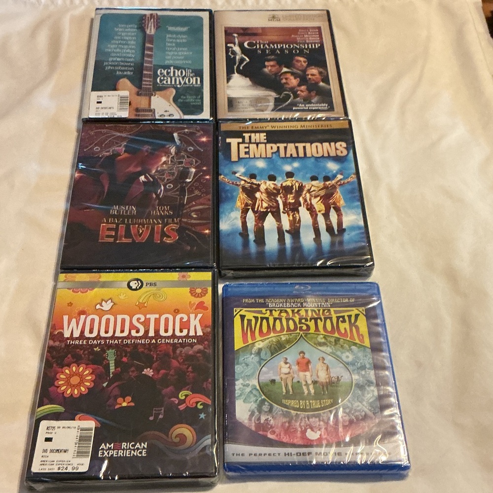 Lot of 6 Classic Music & Concert DVD Bundle - Woodstock, Elvis, The Temptations+